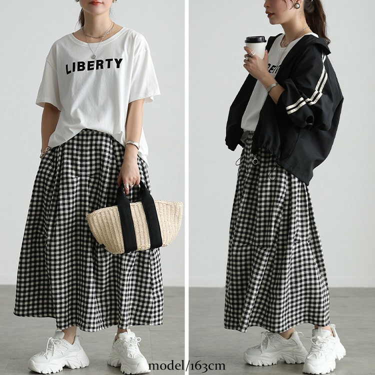 大きいサイズ レディース ギンガムチェック柄タックコクーンスカート10