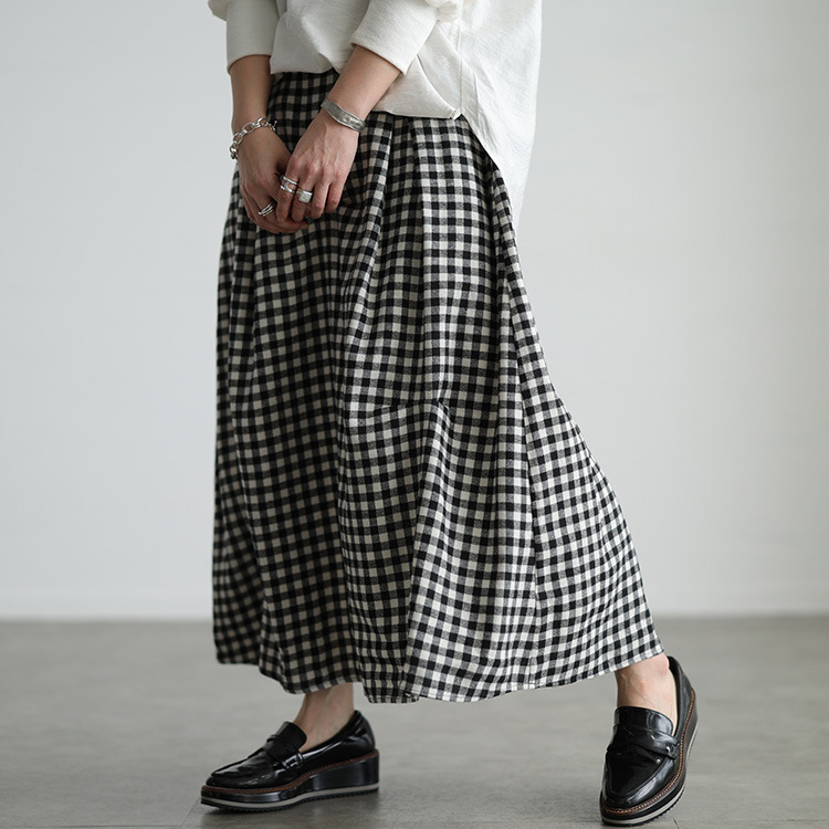 大きいサイズ レディース ギンガムチェック柄タックコクーンスカート13