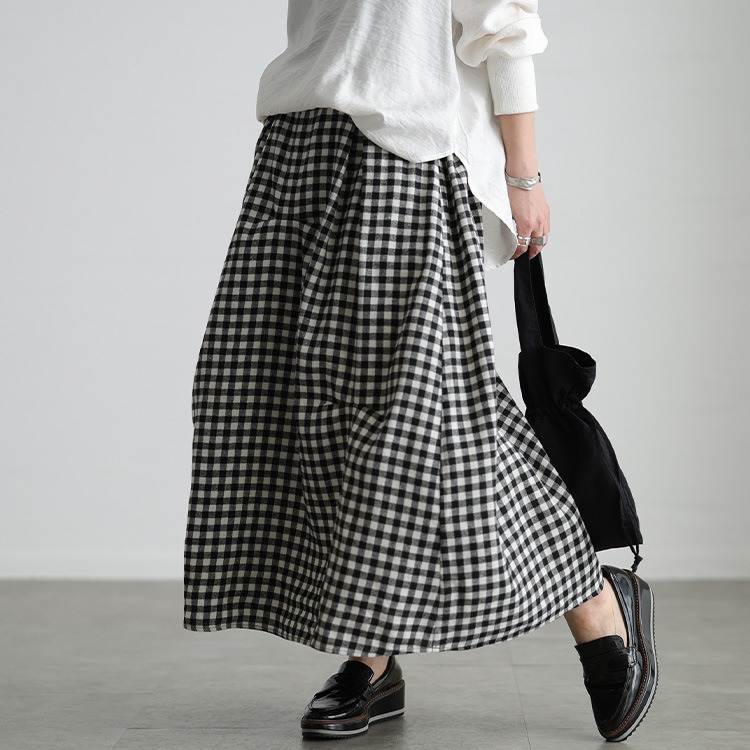 大きいサイズ レディース ギンガムチェック柄タックコクーンスカート7