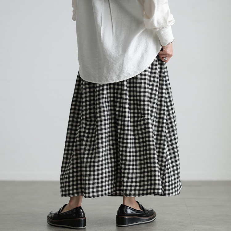 大きいサイズ レディース ギンガムチェック柄タックコクーンスカート8