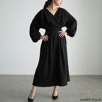 大きいサイズ レディース カシュクールウエストタックワンピース