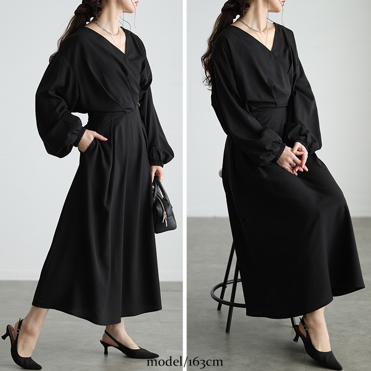 大きいサイズ レディース カシュクールウエストタックワンピース12