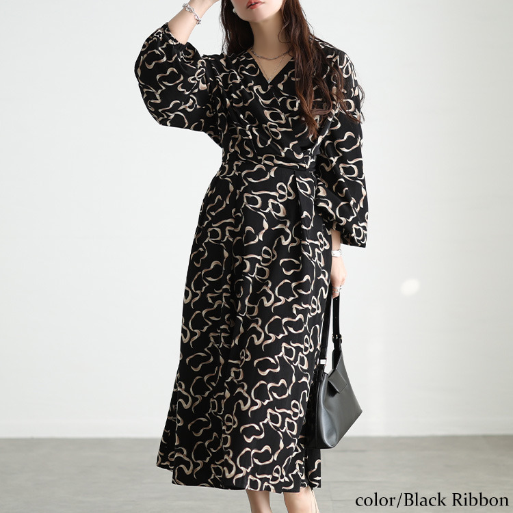 大きいサイズ レディース カシュクールウエストタックワンピース6