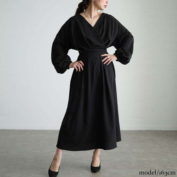 大きいサイズ レディース カシュクールウエストタックワンピース1