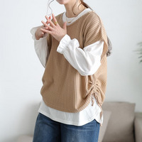 大きいサイズ レディース 脇シャーリングベスト＆キャンディスリーブロンT2点セット