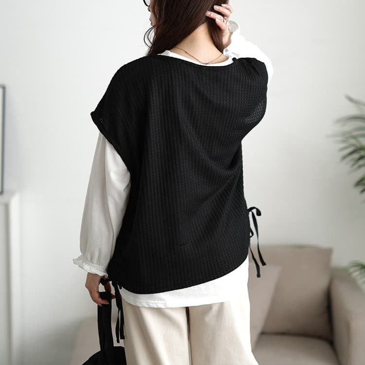 大きいサイズ レディース 脇シャーリングベスト&キャンディスリーブロンT2点セット11