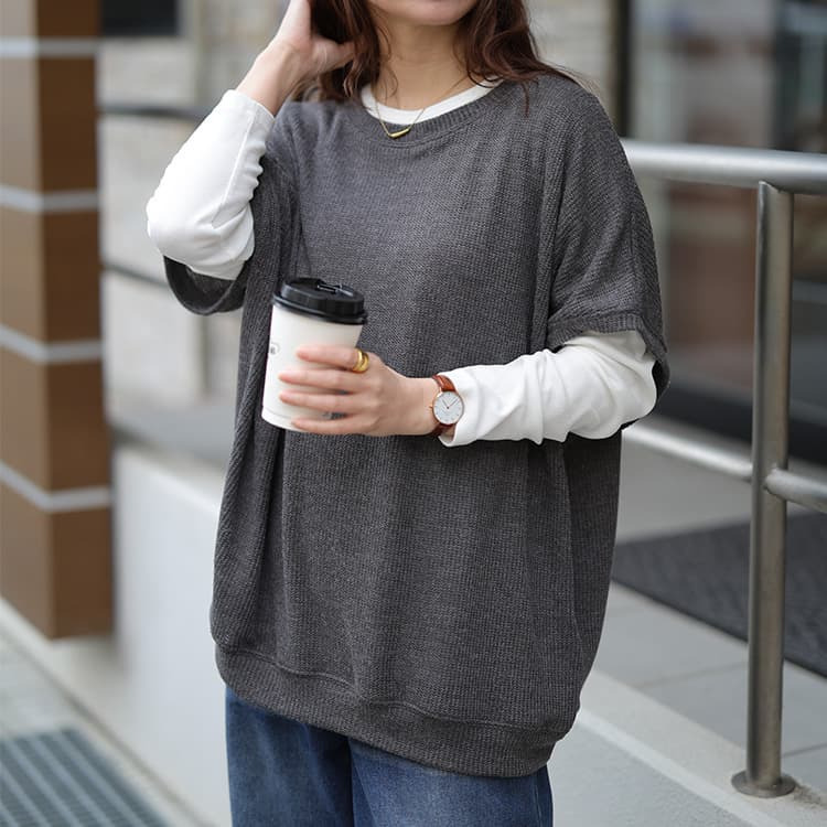 大きいサイズ レディース 畦編みドルマン&ロンT2点セット8