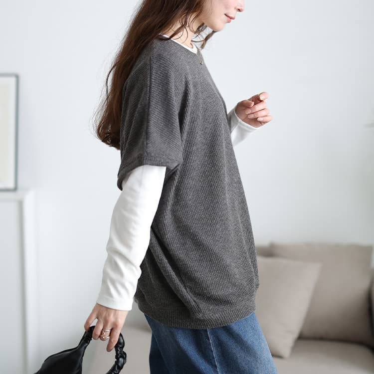 大きいサイズ レディース 畦編みドルマン&ロンT2点セット9