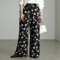 大きいサイズ レディース 花柄シャドーストライプワイドパンツ