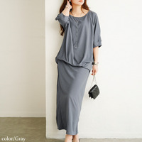 大きいサイズ レディース タケノコタックドルマン&ナロースカート2点セット