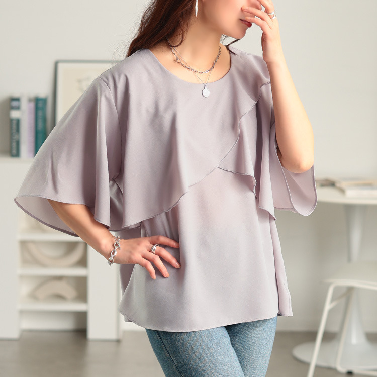 大きいサイズ レディース ケープレイヤードブラウス7