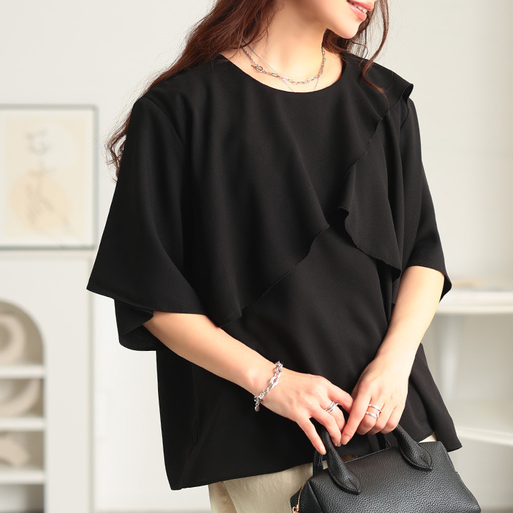 大きいサイズ レディース ケープレイヤードブラウス1