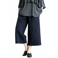 大きいサイズ レディース 軽量ストレッチクロップドワイドパンツ