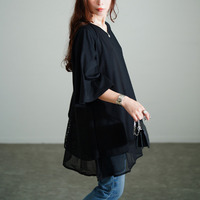 大きいサイズ レディース 異素材レイヤードバックシャンチュニック