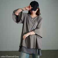 大きいサイズ レディース 異素材レイヤードバックシャンチュニック