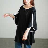 大きいサイズ レディース 配色パイピングスリットスリーブチュニック