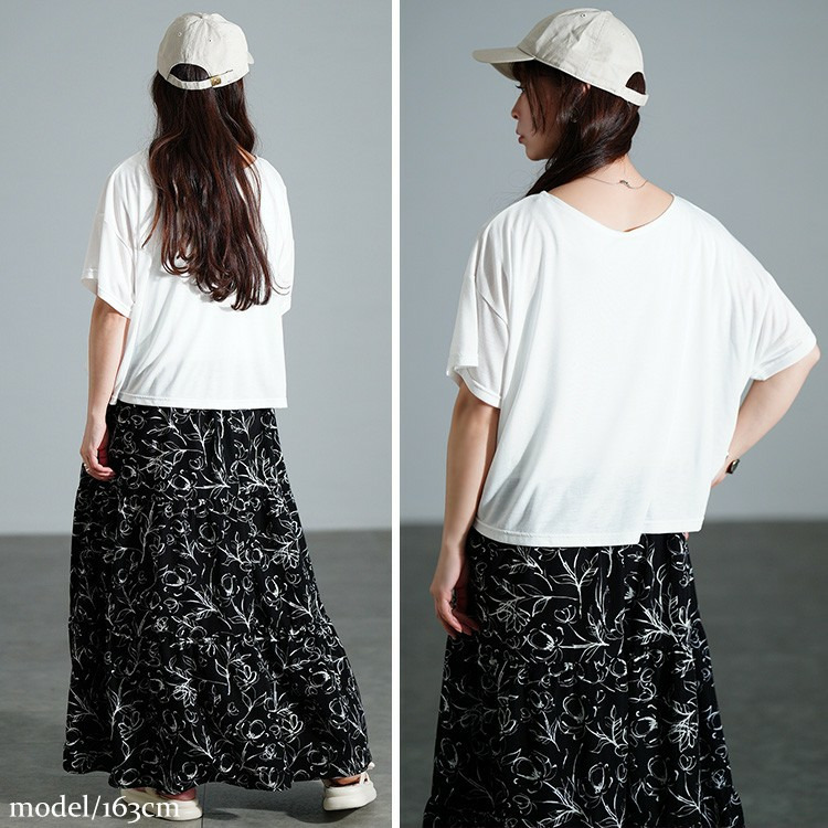 大きいサイズ レディース 冷感花柄ドッキングティアードワンピース10