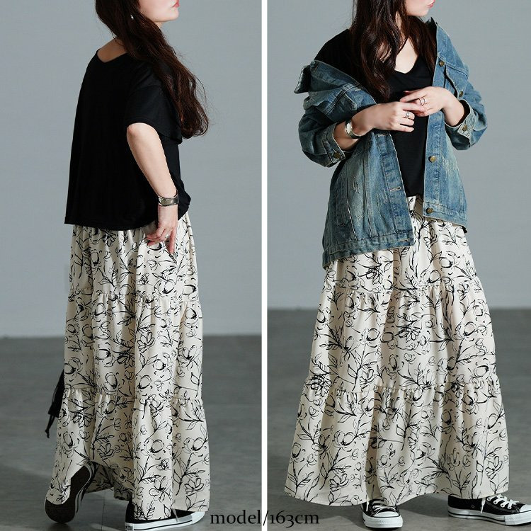 大きいサイズ レディース 冷感花柄ドッキングティアードワンピース13