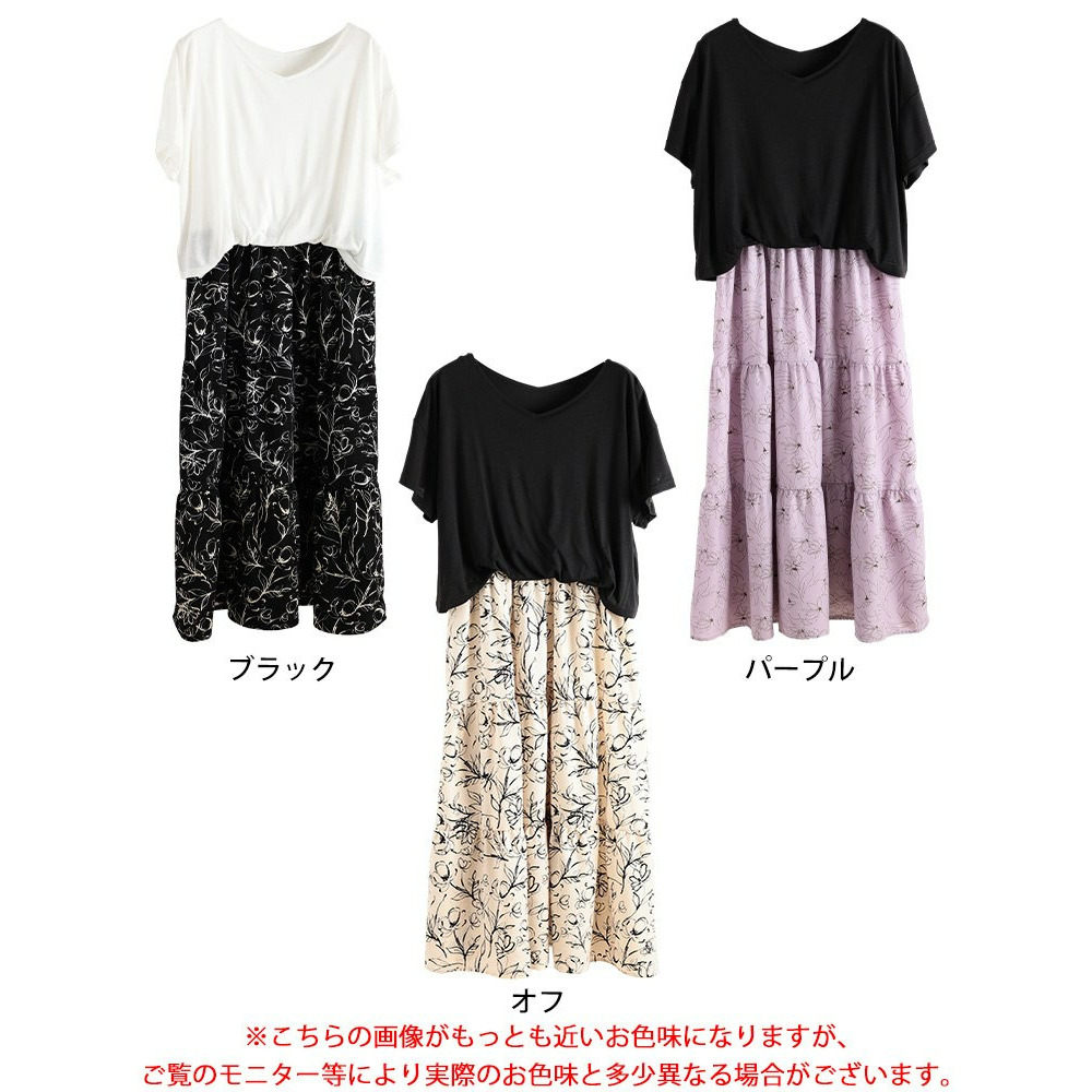 大きいサイズ レディース 冷感花柄ドッキングティアードワンピース17