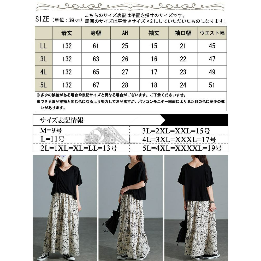 大きいサイズ レディース 冷感花柄ドッキングティアードワンピース18