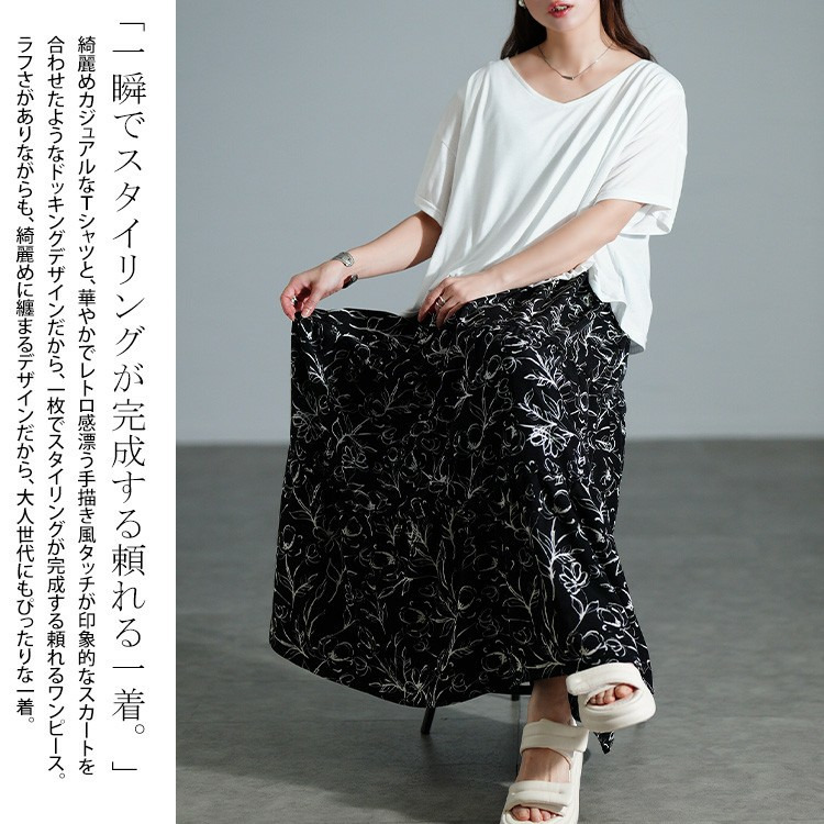 大きいサイズ レディース 冷感花柄ドッキングティアードワンピース3