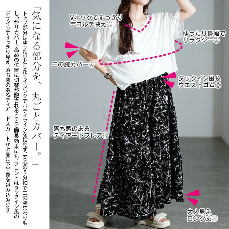 大きいサイズ レディース 冷感花柄ドッキングティアードワンピース4