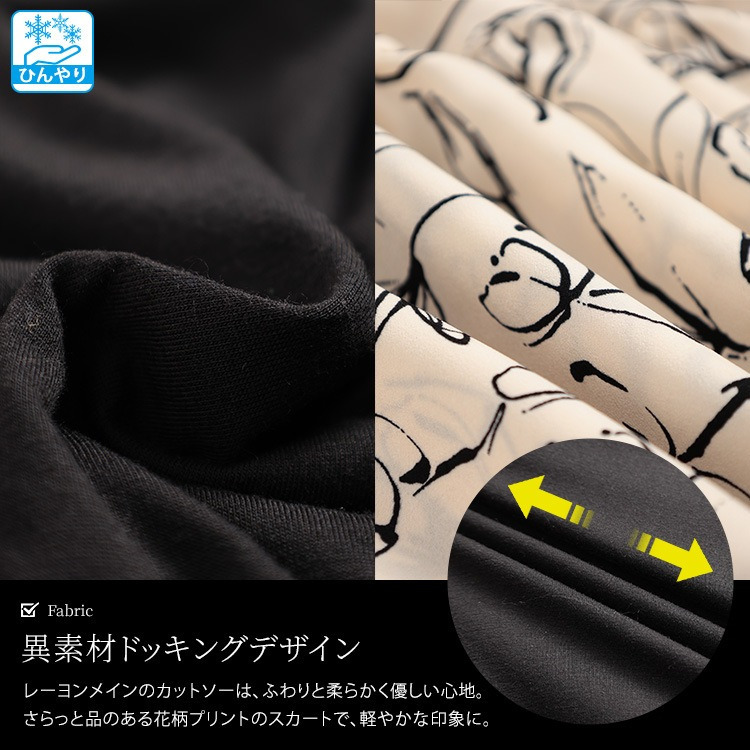 大きいサイズ レディース 冷感花柄ドッキングティアードワンピース5