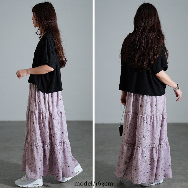 大きいサイズ レディース 冷感花柄ドッキングティアードワンピース7