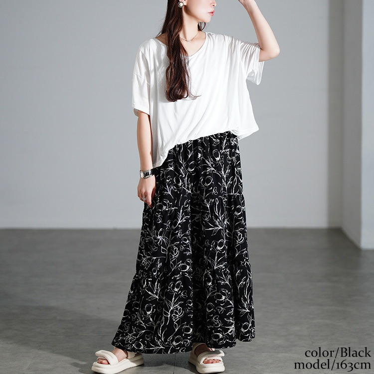 大きいサイズ レディース 冷感花柄ドッキングティアードワンピース8