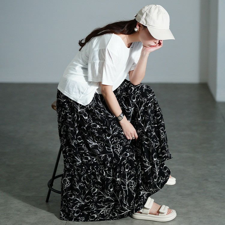 大きいサイズ レディース 冷感花柄ドッキングティアードワンピース9