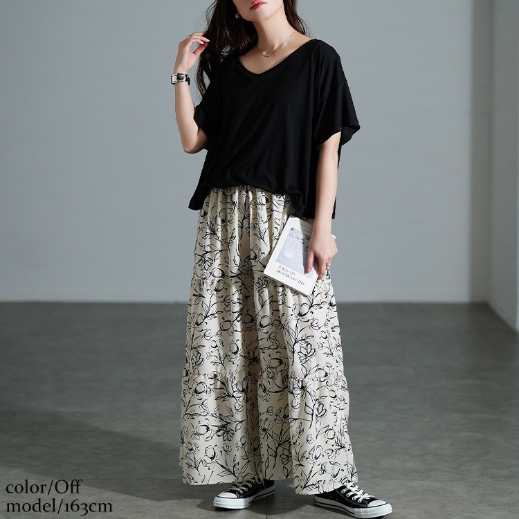 大きいサイズ レディース 冷感花柄ドッキングティアードワンピース1