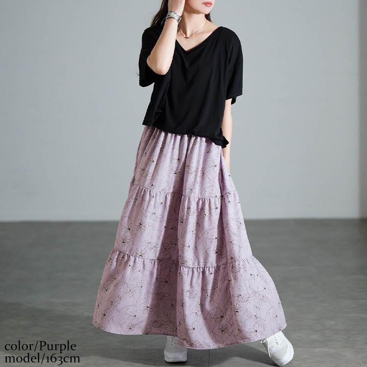 大きいサイズ レディース 冷感花柄ドッキングティアードワンピース1