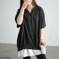 大きいサイズ レディース 冷感キーネック裾タックチュニック