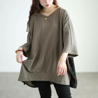 大きいサイズ レディース 後ろ異素材切り替えドルマンチュニック