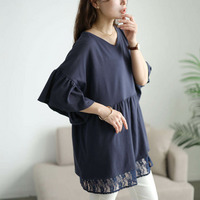 大きいサイズ レディース レースレイヤードペプラムチュニック