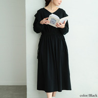 大きいサイズ レディース タックショルダーコットンワンピース