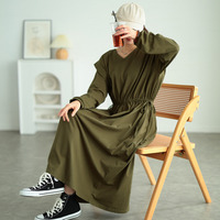 大きいサイズ レディース タックショルダーコットンワンピース