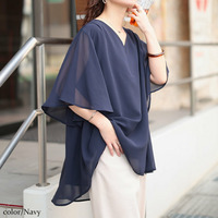 大きいサイズ レディース シフォンレイヤードフレアスリーブチュニック