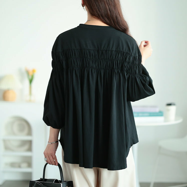 大きいサイズ レディース ピンタックギャザーコットンブラウス11