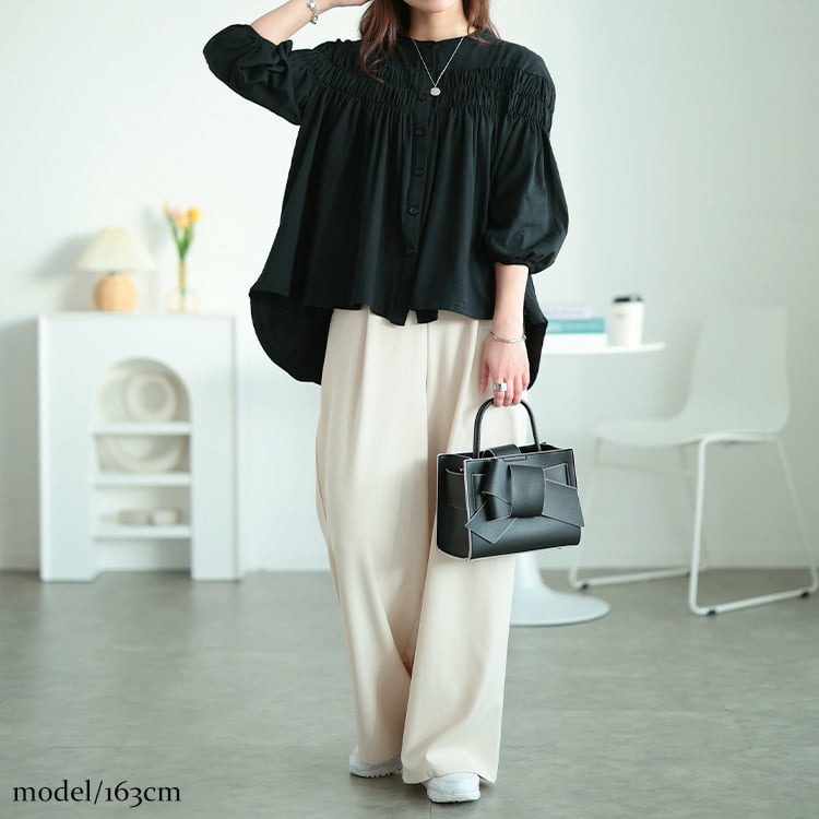 大きいサイズ レディース ピンタックギャザーコットンブラウス12