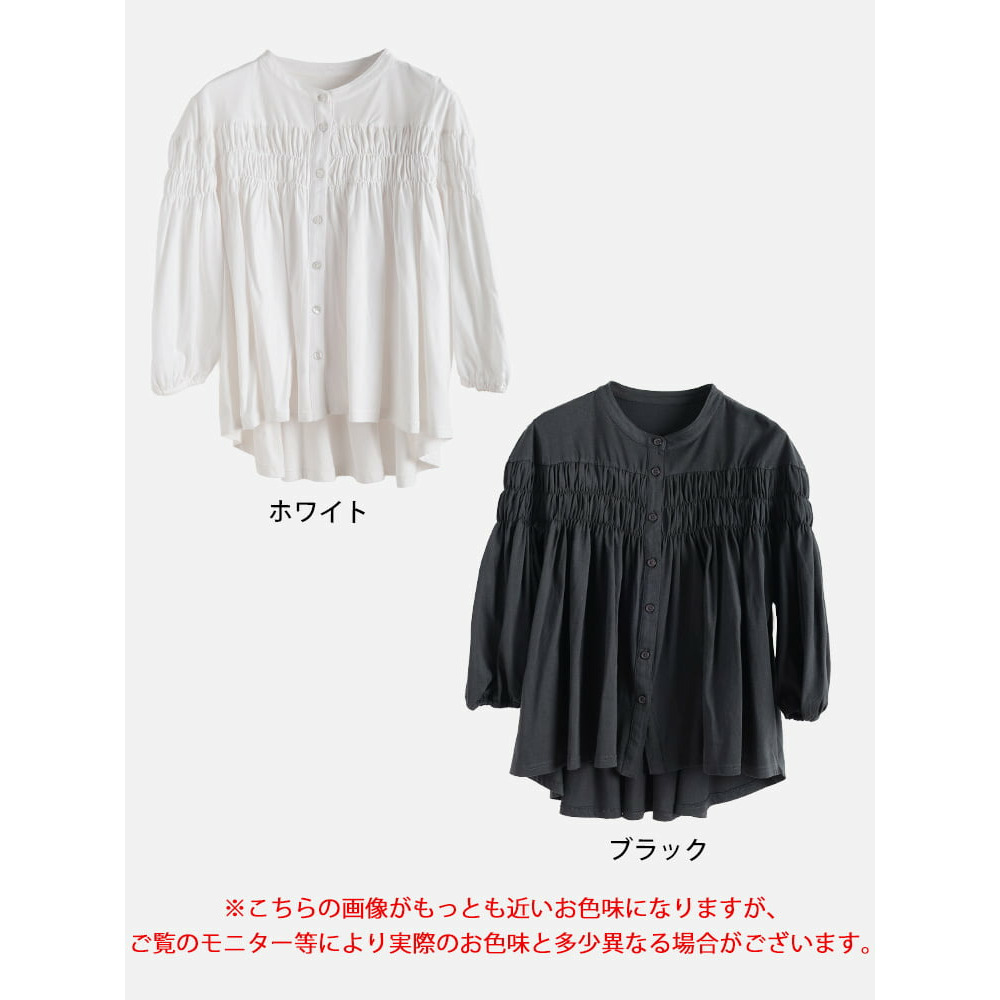 大きいサイズ レディース ピンタックギャザーコットンブラウス17