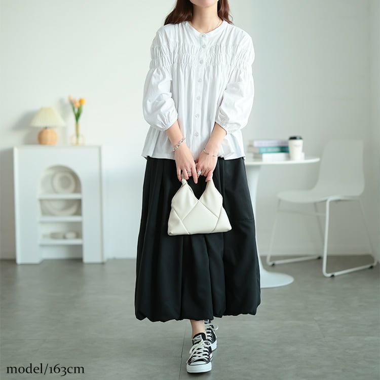 大きいサイズ レディース ピンタックギャザーコットンブラウス6