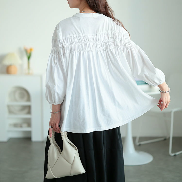 大きいサイズ レディース ピンタックギャザーコットンブラウス8