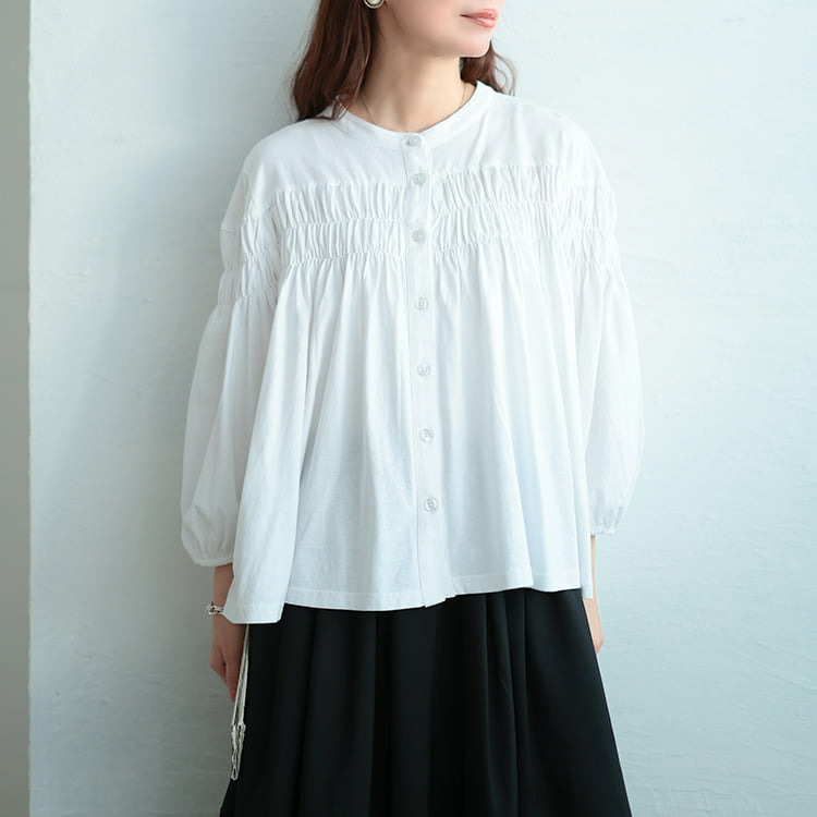 大きいサイズ レディース ピンタックギャザーコットンブラウス9