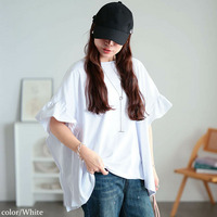 大きいサイズ レディース フリルスリーブコットンワイドプルオーバー