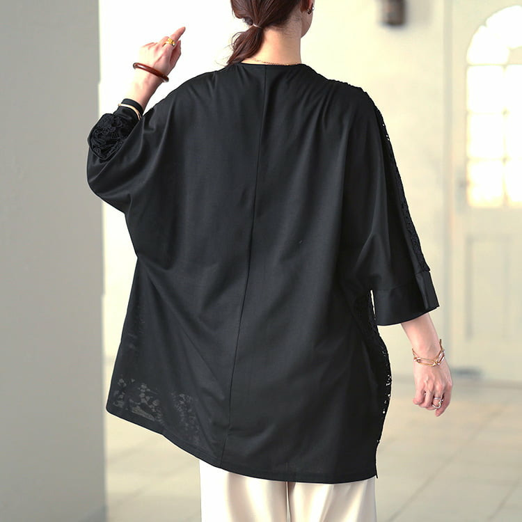 大きいサイズ レディース 花柄レースレイヤードドルマンチュニック10
