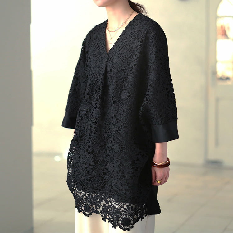 大きいサイズ レディース 花柄レースレイヤードドルマンチュニック11