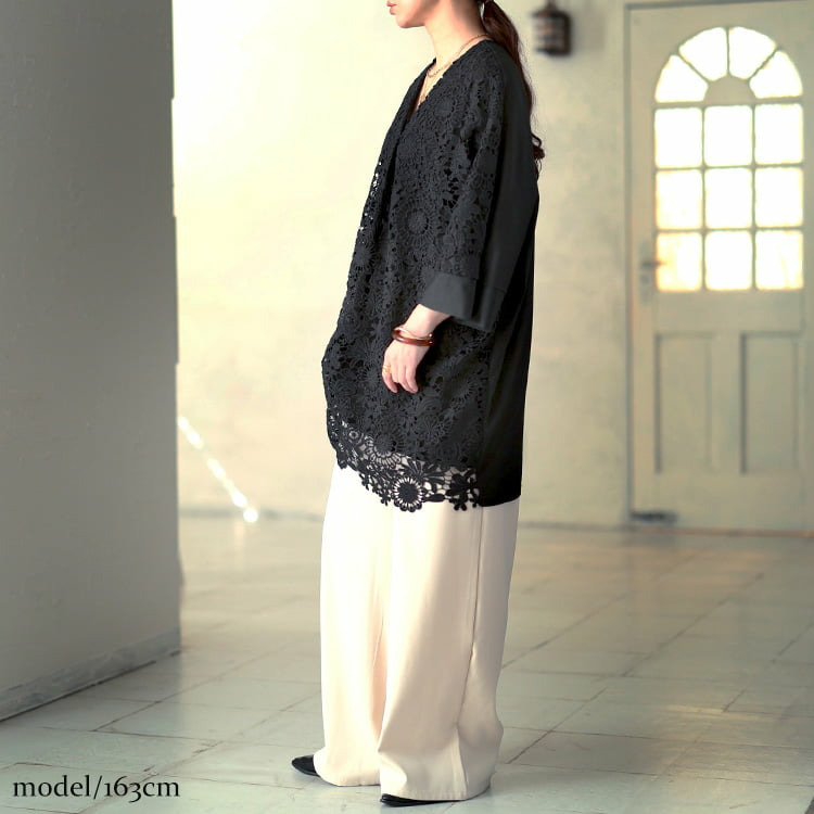 大きいサイズ レディース 花柄レースレイヤードドルマンチュニック12