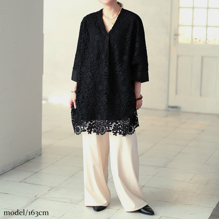 大きいサイズ レディース 花柄レースレイヤードドルマンチュニック6