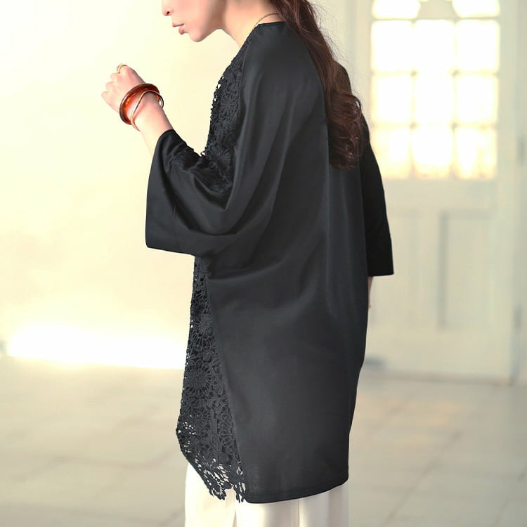 大きいサイズ レディース 花柄レースレイヤードドルマンチュニック8